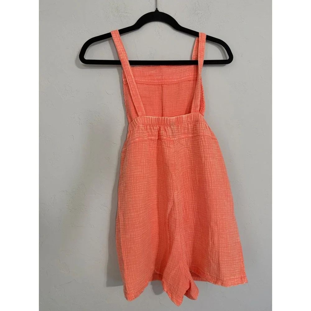 New! Zenana Orange Gauze Romper Small Adjustable Tie‎ Strap Summer Jumpsuit